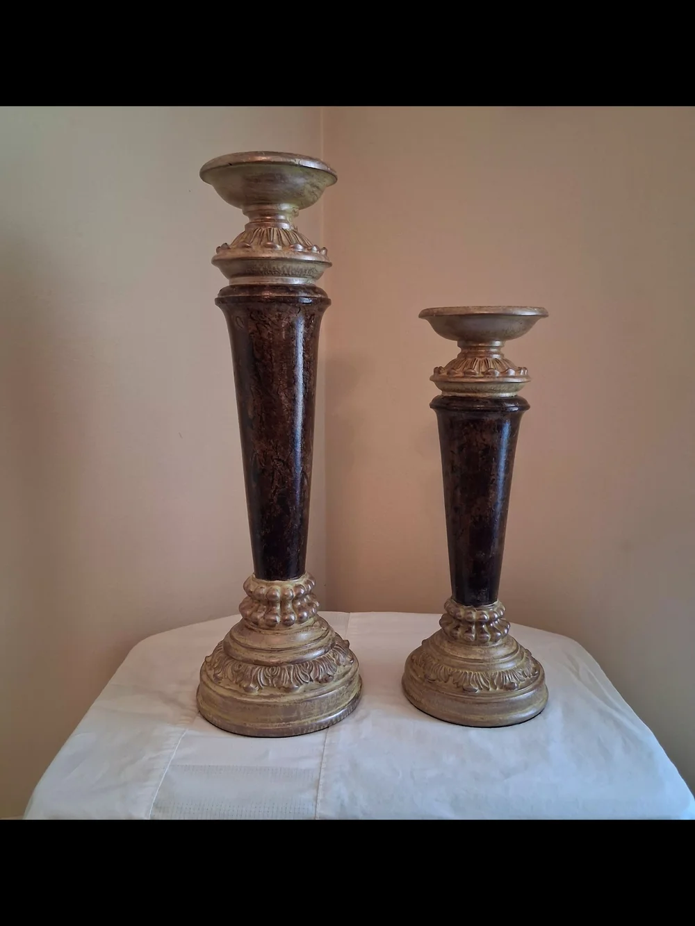 Decorative Gold and Dark Brown Resin Candle Holders - Set of 2